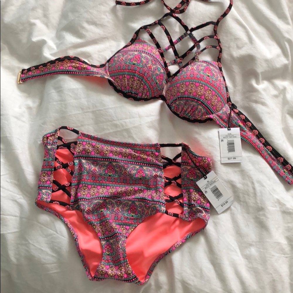 Multi floral high waisted hipster bikini